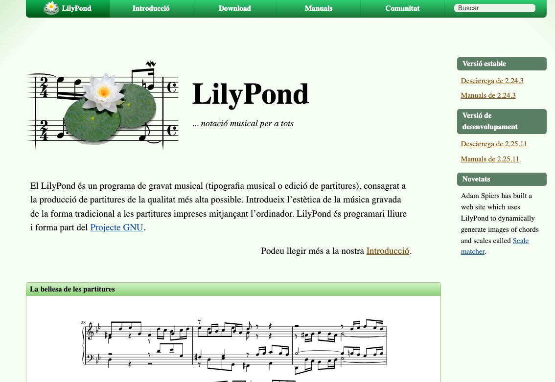 Pàgina principal de Lilypond.org